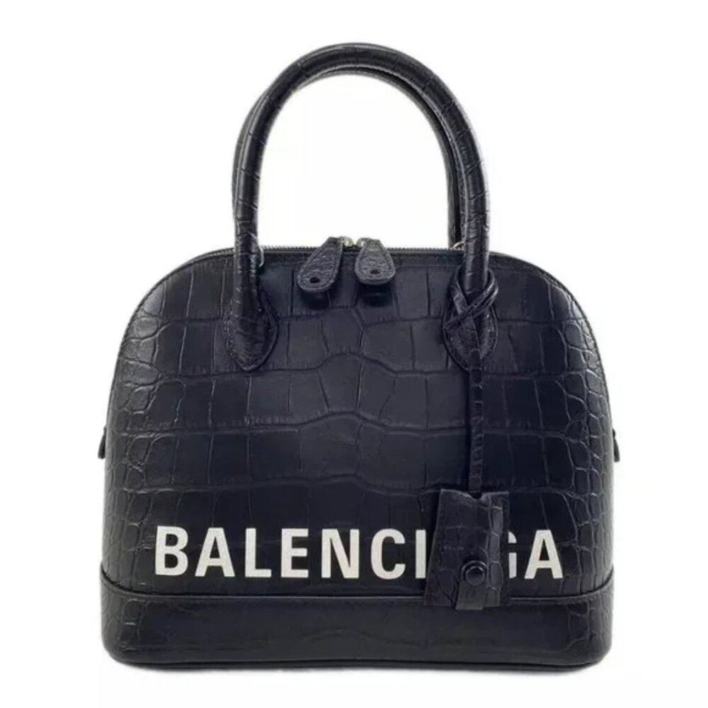 100% Auth BALENCIAGA Ville Top Handle S Black White Leather Handbag 859-113024 - Picture 1 of 14